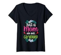 Femme Juste Une Maman Qui Aime Le Jardinage Mère Jardin Jardinier T-Shirt avec Col en V