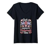 Femme Juste Une Maman Qui Profite de Son Temps de Photographie T-Shirt avec Col en V