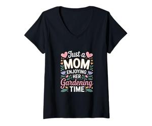 Femme Juste Une Maman Qui Profite de Son Temps pour jardiner des Fleurs T-Shirt avec Col en V