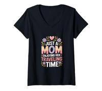Femme Juste Une Maman Qui Profite de Son Voyage dans Le Temps T-Shirt avec Col en V
