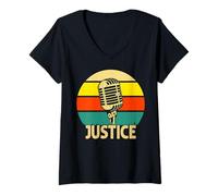 Femme Justice Microphone rétro Musique drôle années 80 Vintage Lovers T-Shirt avec Col en V