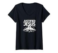 Femme Justifié par Jésus (Actes 13) La foi au-dessus de la loi, la vérité de l'Évangile T-Shirt avec Col en V