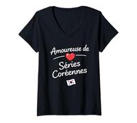 Femme K-Drama Amoureuse de Séries Coréennes Fan K Drama Femme T-Shirt avec Col en V