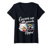 Femme K-Drama Encore Un Épisode Chat Ramen Séries Coréennes Kdrama T-Shirt avec Col en V