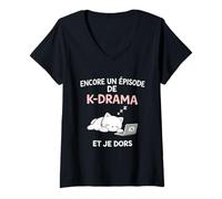 Femme K-Drama Encore Un Episode Et Je Dors Chat Série Coréenne T-Shirt avec Col en V