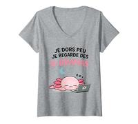 Femme K-Drama Fan Je Dors Peu Je Regarde des K-Dramas Axolotl T-Shirt avec Col en V