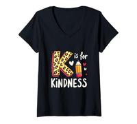 Femme K is for Kindness Alphabet ludique Positivité gribouillage Mignon T-Shirt avec Col en V