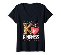 Femme K is for Kindness Message Positif ludique Alphabet T-Shirt avec Col en V