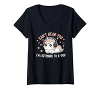 Femme K-Pop Can't Hear You I'm Listening K-Pop Lover Kawaii K-Pop T-Shirt avec Col en V
