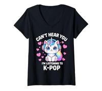 Femme K-Pop Can't Hear You Je suis en Train d'écouter Kpop Lover Kawaii T-Shirt avec Col en V
