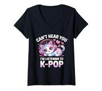 Femme K-Pop Can't Hear You J'écoute Kawaii K-Pop Lover T-Shirt avec Col en V