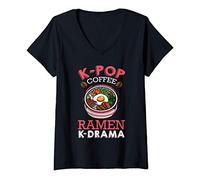 Femme K-Pop Coffee Ramen K-Drama Film Coréen K-Pop Television T-Shirt Femme avec Col en V