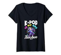 Femme K-Pop est Mon Amour Kawaii K-Pop Anime T-Shirt avec Col en V