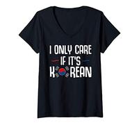 Femme K-Pop K-Drama K-Life Coeur Gayo Corée Sud Saranghae T-Shirt avec Col en V
