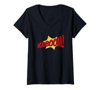 Femme Kaboom ! Drôle de BD Son Rétro Pop Art T-Shirt avec Col en V