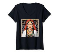 Femme Kabyle Amazigh Symbole Yaz Tifinagh Tattoo Amazigh Berbère T-Shirt avec Col en V