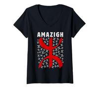 Femme Kabyle Symbole Motifs Yaz Tifinagh Tattoo Amazigh Berbère T-Shirt avec Col en V