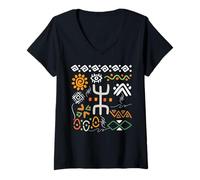Femme Kabyle Symbole Motifs Yaz Tifinagh Tattoo Amazigh Berbère T-Shirt avec Col en V