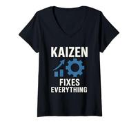 Femme Kaizen répare tout la philosophie japonaise Productivité T-Shirt avec Col en V
