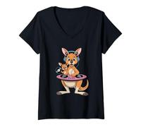 Femme Kangourou Dj Avec Platines Et Vinyle T-Shirt avec Col en V