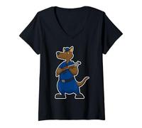 Femme Kangourou Flic Pistolet Police T-Shirt avec Col en V