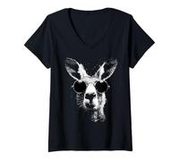 Femme Kangourou Portant des Nuances Splash Art Grunge T-Shirt avec Col en V