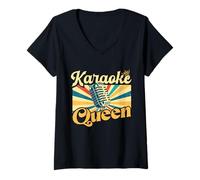 Femme Karaoké Queen - Rétro Vintage Karaoké Party Musicien Chanteur T-Shirt avec Col en V