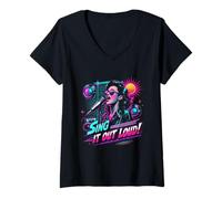 Femme Karaoké Sing It Out Loud T-Shirt avec Col en V