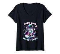 Femme Karaoké Sing Like Nobody's Here T-Shirt avec Col en V