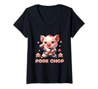 Femme Karate Cute Pork Chop Funny Karate Pun Pig Martial Arts T-Shirt avec Col en V