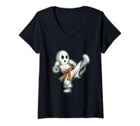Femme Karaté fantôme d'halloween T-Shirt avec Col en V