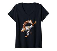 Femme Karaté Girafe High Kick Chef-d'œuvre T-Shirt avec Col en V