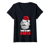 Femme Karl Marx avec chapeau de Père Noël Ce n'est pas le Père Noël T-Shirt avec Col en V