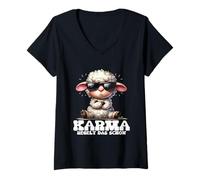 Femme Karma Règle Le Mouton Cool Destin Déclaration T-Shirt avec Col en V