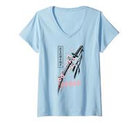Femme Katana samouraï Parmi Les Fleurs de Sakura Art Guerrier Japonais T-Shirt avec Col en V