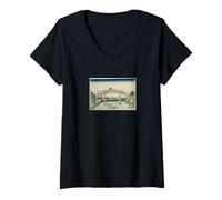 Femme Katsushika Hokusai 36 Vues du Pont Fukagawa Mannenbashi T-Shirt avec Col en V