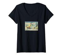Femme Katsushika Hokusai 36 Vues du Village de Sekiya Fugaku Sumida River T-Shirt avec Col en V