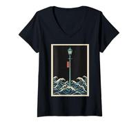 Femme Kawaii Anime Manga Otaku Samurai Japan Ramen Y2K Cyberpunk T-Shirt avec Col en V