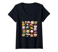 Femme Kawaii Anime Sushi pour Enfants, Amateurs de Cuisine coréenne, Culture coréenne T-Shirt avec Col en V