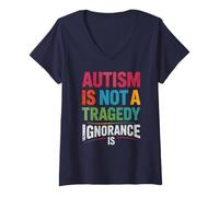 Femme Kawaii AUTISME Not Tragedy Ignorance is I Teach OT ABA SPED T-Shirt avec Col en V