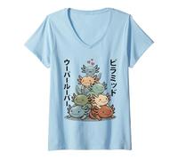 Femme Kawaii Axolotl Pyramide Mignon Anime Salamandre T-Shirt avec Col en V