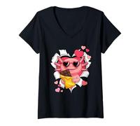 Femme Kawaii Axolotl with Chocolate and Hearts Love T-Shirt avec Col en V