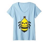 Femme Kawaii Banane Araignée Mignon Cartoon Insecte T-Shirt avec Col en V