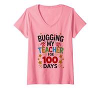 Femme Kawaii Bugging My STEM Teachers 100 Days Girls Biology T-Shirt avec Col en V