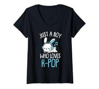 Femme Kawaii Bunny K-Pop est Juste Un garçon Qui Aime Les garçons de K-Pop T-Shirt avec Col en V