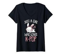 Femme Kawaii Bunny Kpop Juste Une Fille Qui Aime K Pop Girl T-Shirt avec Col en V