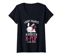 Femme Kawaii Bunny Kpop n'écoute Pas Toujours K Pop Girl T-Shirt avec Col en V