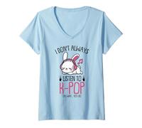 Femme Kawaii Bunny Kpop n'écoute Pas Toujours K-Pop K Pop Girl T-Shirt avec Col en V