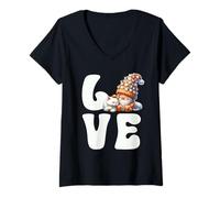 Femme Kawaii Cat Dad Gnome Graphic For Cat Mom Who Love Cats T-Shirt avec Col en V