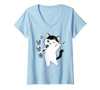 Femme Kawaii Chat Chantant Kpop Séoul Corée du Sud Souvenir de Voyage T-Shirt avec Col en V